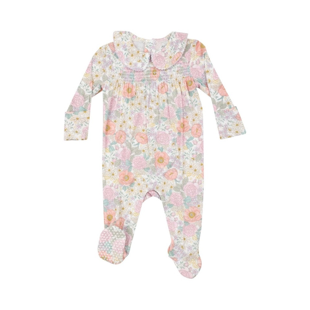 Peonies and Roses Smocked Peter Pan Footie by Angel Dear